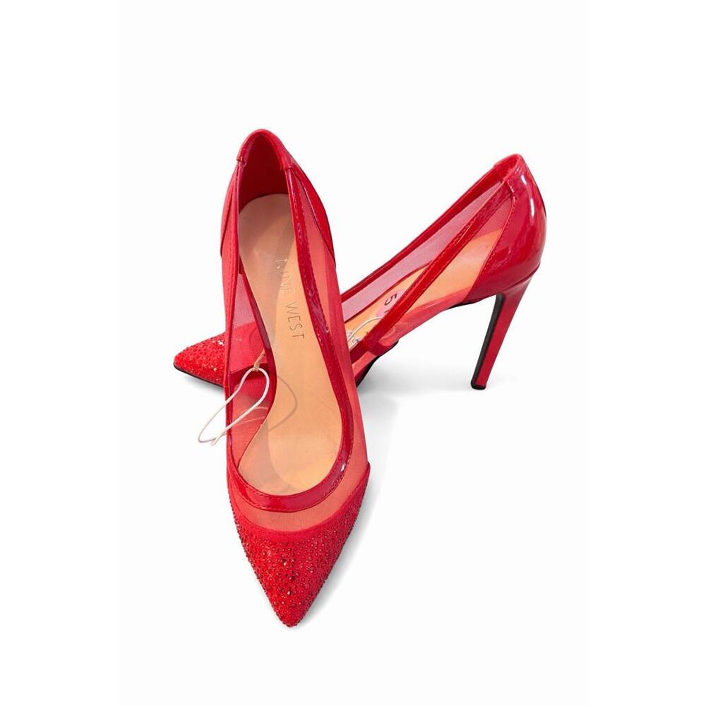 Nine West Red Rhinestone Mesh Heels Size 5.5 Women’s Stiletto Pumps Sexy Party